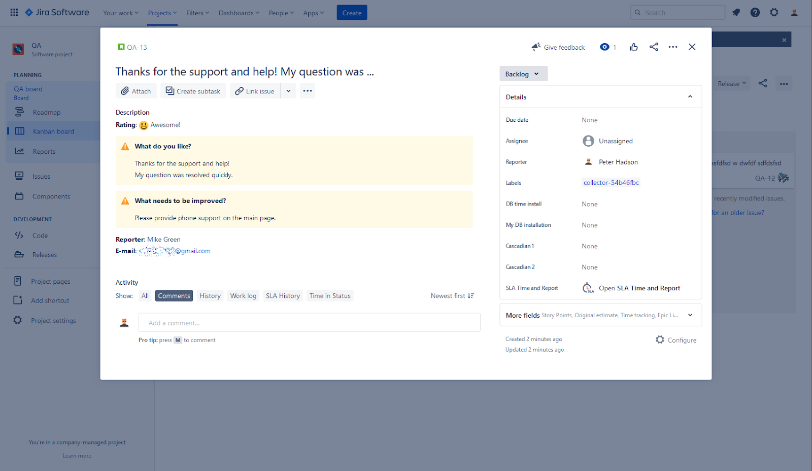 Customers feedback in Jira