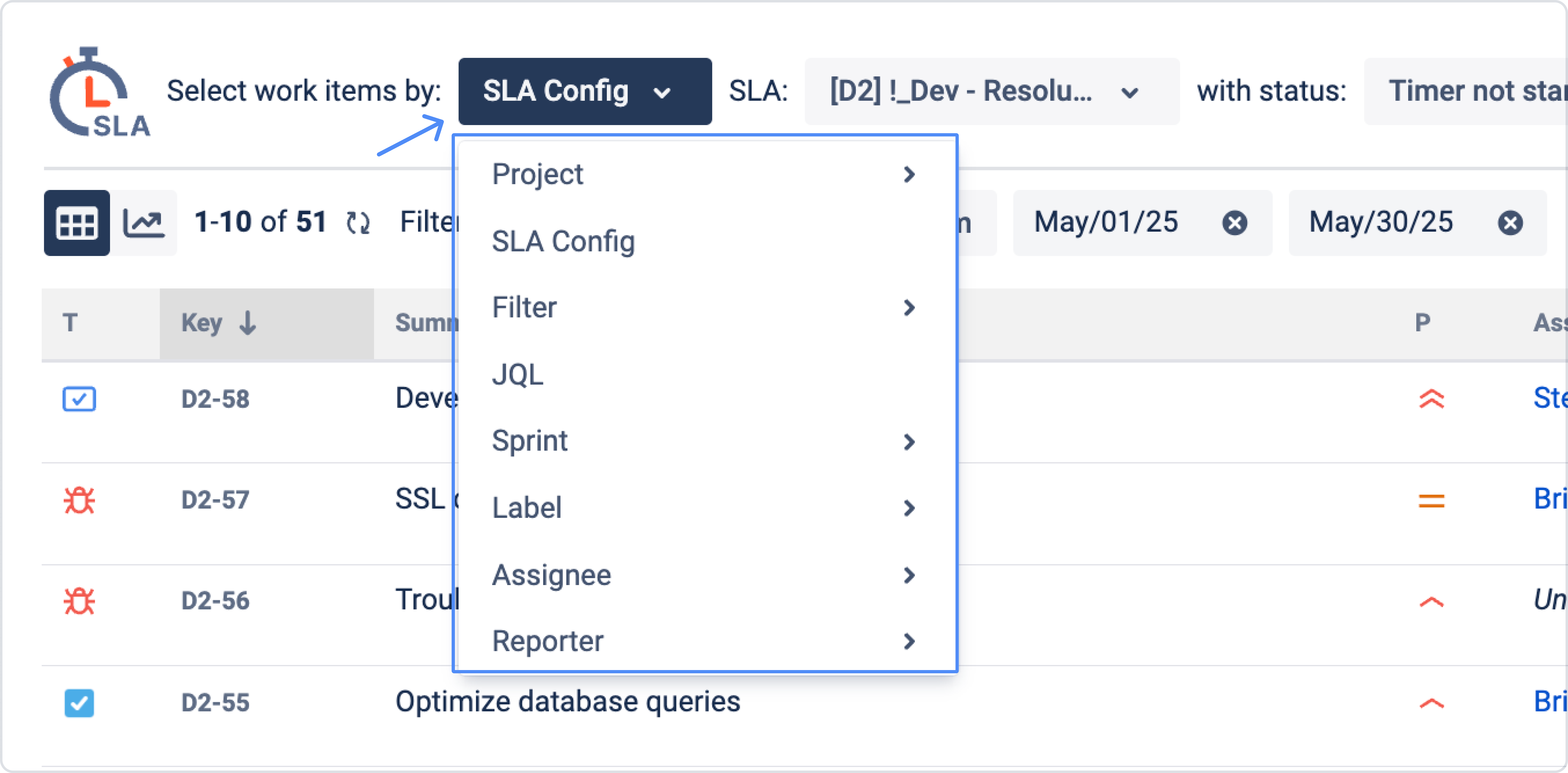 Select work items by.png